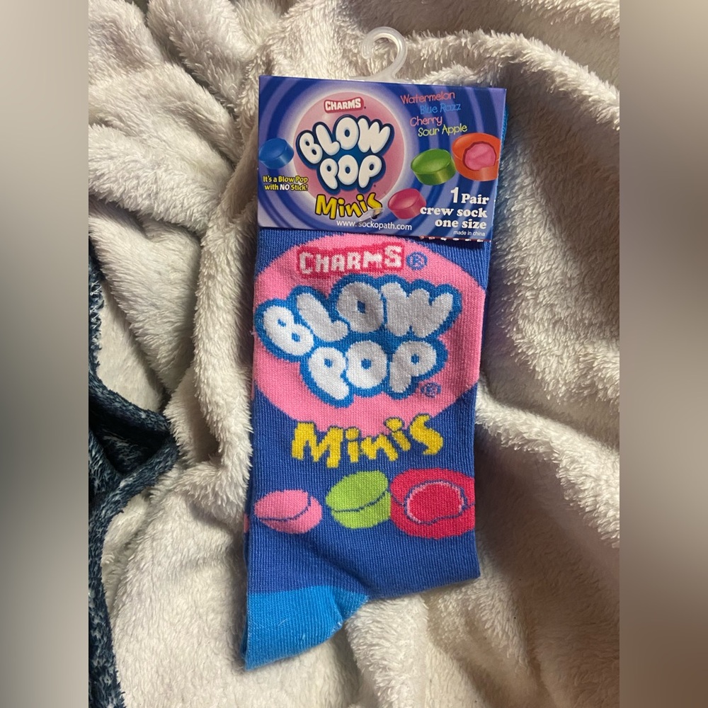 Charms Blow Pop Minis Men's Crew Socks - Blue and Pink
